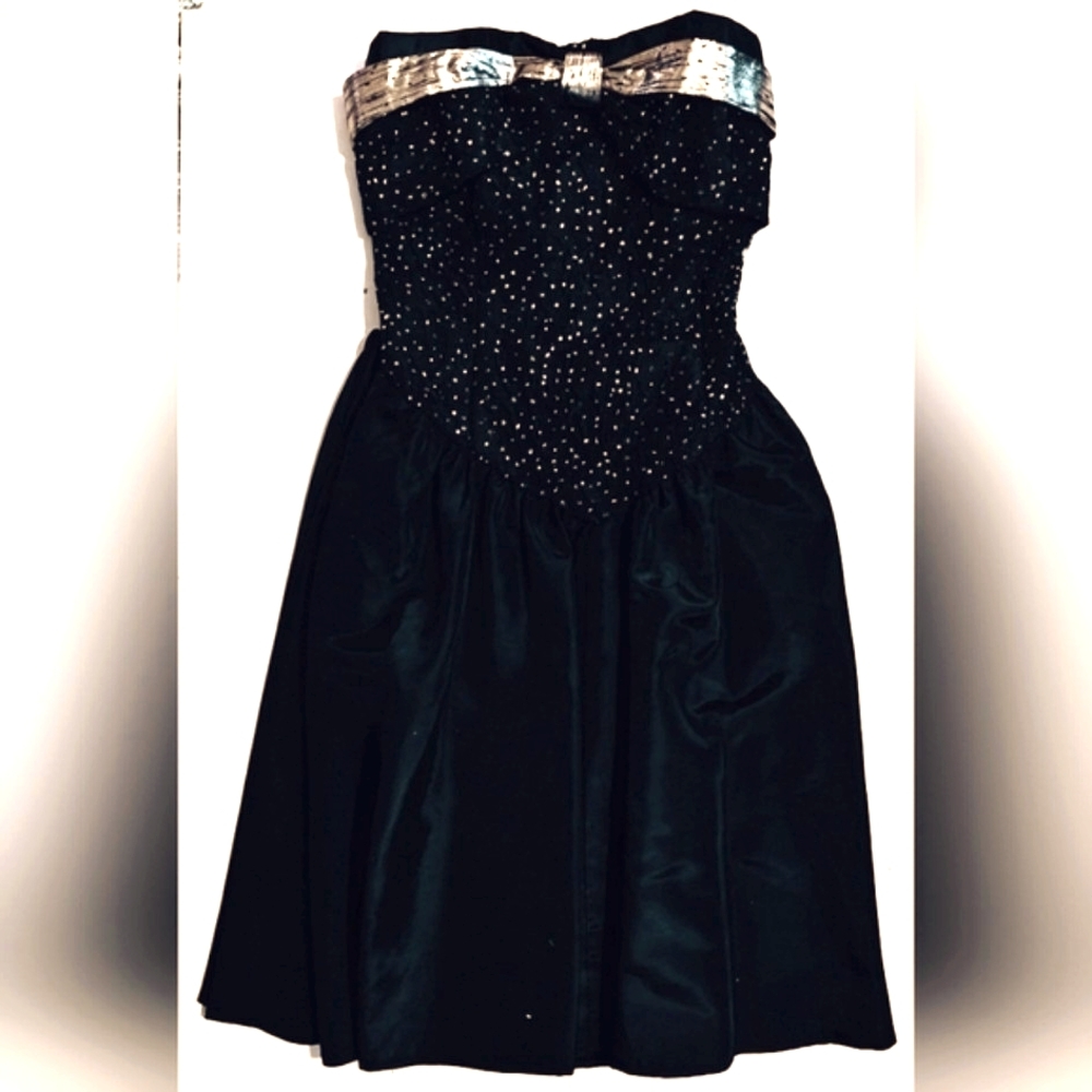 Vintage Nuance 80's Black Gold Sparkle Bow Wrap Tube Dress Sz 5